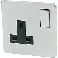Crabtree Platinum 13A 1-Gang DP Switched Plug Socket Satin Chrome with Black Inserts (20060)