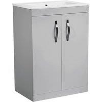 Essentials Ablis Freestanding Vanity Unit with Ceramic Basin Gloss Grey 610mm x 400mm x 844mm (200YN)