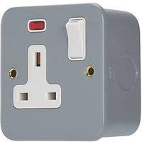 Contactum 13A 1-Gang DP Switched Metal Clad Socket with Neon with White Inserts (201RK)
