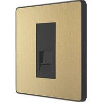 British General Evolve 1-Gang Slave Telephone Socket Satin Brass with Black Inserts (203RF)