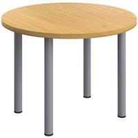 TC Group One Fraction Plus Round Meeting Table Nova Oak/Silver 1000mm x 1000mm (204TT)