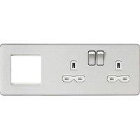 Knightsbridge 13A 2-Gang DP Combination Plate Brushed Chrome with White Inserts (204VF)