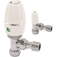 Pegler Terrier Terrier 3 15mm x 1/2" White/Chrome Angled & L/S Standard Thermostatic Radiator Valve & Lockshield (2052V)