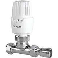 Drayton RT414 15mm x 1/2" White Straight Thermostatic Radiator Valve & Lockshield (213RG)