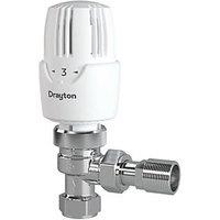 Drayton RT414 15mm x 1/2" White Angled Thermostatic Radiator Valve & Lockshield (215RG)