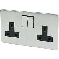 Crabtree Platinum 13A 2-Gang DP Switched Plug Socket Satin Chrome with Black Inserts (21642)
