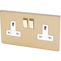 Varilight 13AX 2-Gang DP Switched Plug Socket Brushed Brass with White Inserts (2203H)