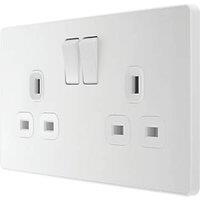 British General Evolve 13A 2-Gang SP Switched Socket Pearlescent White with White Inserts (220RF)