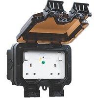 Knightsbridge IP66 13A 2-Gang DP Weatherproof Outdoor Switched Passive RCD Socket (221VF)