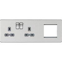 Knightsbridge 13A 2-Gang DP Combination Plate Brushed Chrome with Colour-Matched Inserts (222VF)