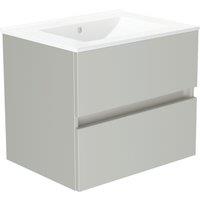 Newland Double Drawer Wall-Mounted Vanity Unit with Basin Matt Pearl Grey 600mm x 450mm x 540mm (224RN)