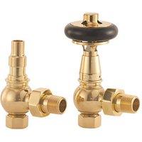 Arroll UK-28 15mm x 1/2" Antique Brass Angled Traditional Thermostatic Radiator Valve & Lockshield (2286G)