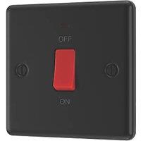LAP 45A 1-Gang 2-Pole Cooker Switch Matt Black with LED with Red Inserts (230PN)