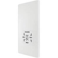 British General Evolve 2-Gang Dual Voltage Shaver Socket 115/240V Pearlescent White with White Inserts (231RF)