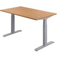 TC Group Economy Back To Back Powered Rectangular Sit Stand Desk Nova Oak/Silver 1400mm x 0.62-1.28m (234TT)