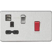 Knightsbridge 45A 1-Gang DP Cooker Switch & 13A DP Switched Socket + 2.4A 12W 2-Outlet Type A USB Charger Brushed Chrome with Black Inserts (234TX)