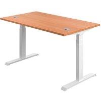 TC Group Economy Back To Back Powered Rectangular Sit Stand Desk Beech/White 1600mm x 0.62-1.28m (238TT)