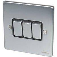 Schneider Electric Ultimate Low Profile 16AX 3-Gang 2-Way Light Switch Brushed Chrome with Black Inserts (2405J)