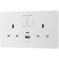 LAP 13A 2-Gang SP Switched Socket + 2.4A 12W 2-Outlet Type A & C USB Charger White (242PN)