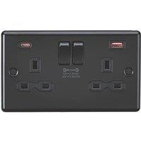 Knightsbridge 13A 2-Gang DP Switched Socket + 2.25A 45W 2-Outlet Type A & C USB Charger Matt Black with Black Inserts (242PX)