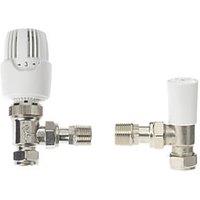 Drayton RT414 15mm x 1/2" White Angled & L/S Traditional Thermostatic Radiator Valve & Lockshield (2459R)