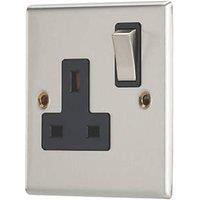 Contactum Iconic 13A 1-Gang DP Switched Socket Outlet Brushed Steel with Black Inserts (245RR)