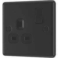 LAP 13A 1-Gang SP Switched Socket Matt Black with Black Inserts (249PN)