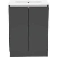 Newland Double Door Floor Standing Vanity Unit with Basin Matt Midnight Mist 600mm x 450mm x 840mm (249RN)