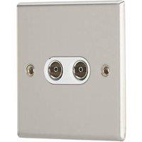 Contactum iConic 2-Gang Female Coaxial TV Socket Brushed Steel with White Inserts (249RP)
