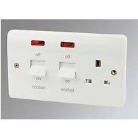 MK Logic Plus 45A 2-Gang DP Cooker Switch & 13A DP Switched Socket White with Neon (25231)