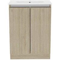 Newland Double Door Floor Standing Vanity Unit with Basin Effect Natural Oak 600mm x 370mm x 840mm (253RN)