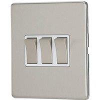 Contactum Lyric 10AX 3-Gang 2-Way Light Switch Brushed Steel with White Inserts (253RP)