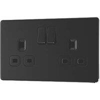 LAP 13A 2-Gang DP Switched Socket Matt Black with Black Inserts (254PN)
