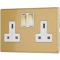 Contactum Lyric 13A 2-Gang DP Switched Socket Outlet Brushed Brass with White Inserts (255RP)