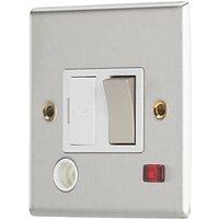 Contactum iConic 13A Switched Fused Spur & Flex Outlet with Neon Brushed Steel with White Inserts (257RR)