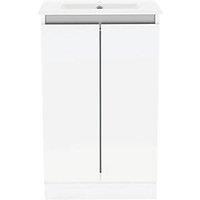 Newland Double Door Floor Standing Vanity Unit with Basin Gloss White 500mm x 370mm x 840mm (260RN)