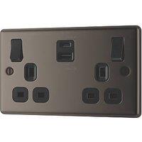 LAP 13A 2-Gang SP Switched Socket + 3A 22W 2-Outlet Type A & C USB Charger Black Nickel with Black Inserts (265PN)