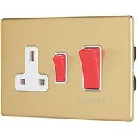 Contactum Lyric 45A 2-Gang DP Cooker Switch & 13A DP Switched Socket Brushed Brass with White Inserts (268RP)
