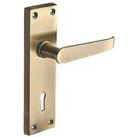 Designer Levers Victorian Fire Rated Long Straight Lever Lock Door Handle Pair Antique Brass (271KK)