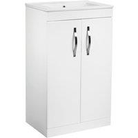 Essentials Ablis Freestanding Vanity Unit with Ceramic Basin Gloss White 510mm x 400mm x 846mm (271YN)