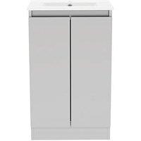 Newland Double Door Floor Standing Vanity Unit with Basin Matt Pearl Grey 500mm x 370mm x 840mm (272RN)
