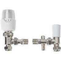 Drayton RT414 15mm x 1/2" White Angled & L/S Traditional Thermostatic Radiator Valve & Lockshield With Drain Off (2783R)