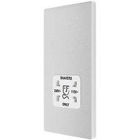 British General Evolve 2-Gang Dual Voltage Shaver Socket 115/240V Brushed Steel with White Inserts (279RF)