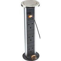 Knightsbridge 13A 3-Gang SP Switched Pop-up Socket + 4.0A 18W 2-Outlet Type A & C USB Charger Brushed Chrome (279VF)