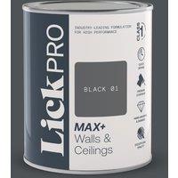 LickPro Max+ 1Ltr Black 01 Matt Emulsion Paint (280TM)