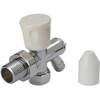 Flomasta 15mm x 21mm White/Chrome Angled Modern Manual Radiator Valve Head & Body With Drain Off (286FW)