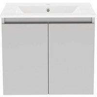 Newland Double Door Wall-Mounted Vanity Unit with Basin Matt Pearl Grey 600mm x 370mm x 540mm (293RN)