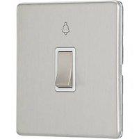Contactum Lyric 10AX 1-Gang 1-Way Retractive Bell Switch Brushed Steel with White Inserts (294RK)