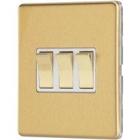 Contactum Lyric 10AX 3-Gang 2-Way Light Switch Brushed Brass with White Inserts (297RP)