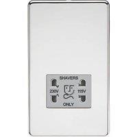 Knightsbridge 2-Gang Dual Voltage Shaver Socket 115 V / 230V Polished Chrome with Colour-Matched Inserts (299TX)